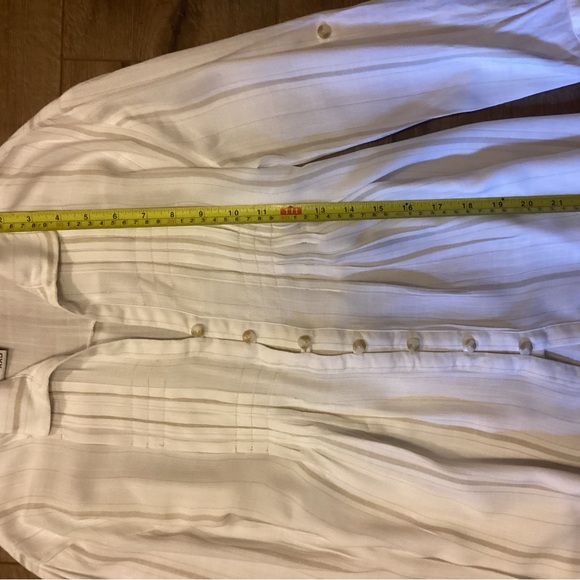 American Rag Cie XXS Peasant Pleated Front Blouse Tie Back White W Tan Stripes - Picture 7 of 9